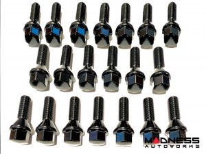 Jeep Renegade Lug Bolt Set - Set of 20 - M12x1.25 - 60° Cone Seat - Black - 17mm Head